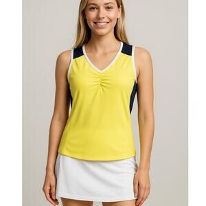 NWT Tail Shirred Tennis Tank Top Lemon Fizz Yellow Activewear Size L